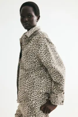 Surchemise en denim de coton - Beige clair/imprimé léopard — photo 3
