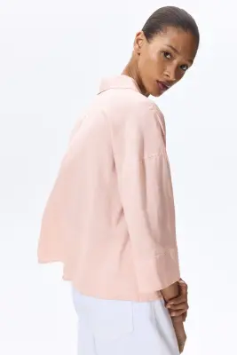 Chemise en lin mélangé - Rose clair — photo 2