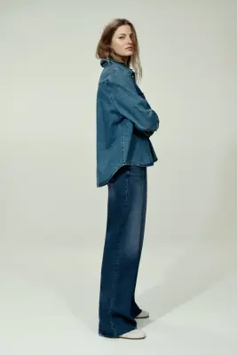 Wide High Waist Jeans - Bleu denim foncé — photo 2