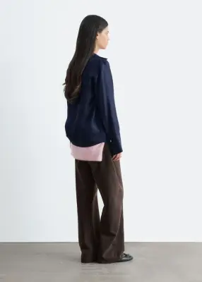 Chemise décontractée en soie - Bleu foncé — photo 5