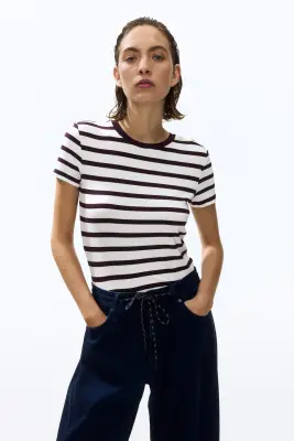 Top à boutons en viscose - Blanc/rayé — photo 2