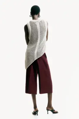 Jupe-culotte chic en lin mélangé - Bordeaux — photo 3