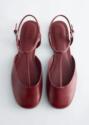 Ballerines en cuir à talons ouverts - Rouge foncé — photo 5