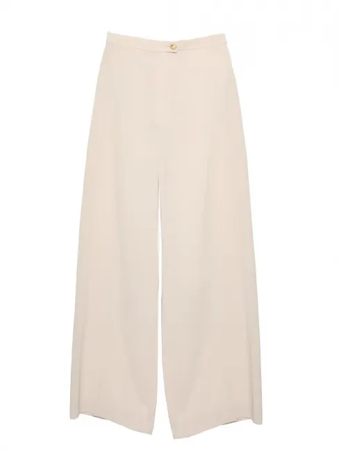Pantalon taille haute jambes évasées en crêpe beige gris perle Prix boutique 1200€ Taille 36/38