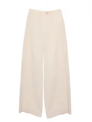 Pantalon taille haute jambes évasées en crêpe beige gris perle Prix boutique 1200€ Taille 36/38 — photo 1