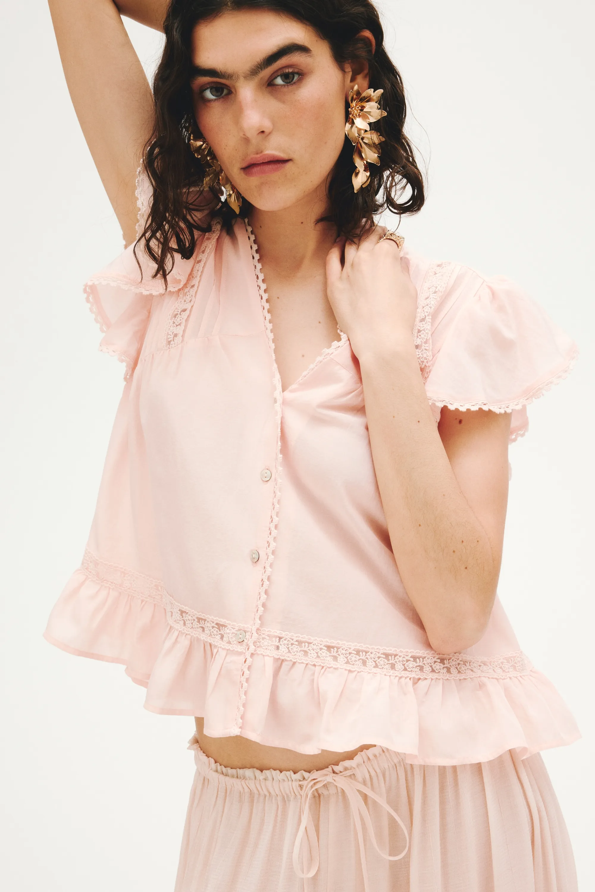 Blouse avec dentelle - Rose pêche clair