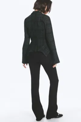 Chemise trapèze à manchettes longues - Noir à carreaux — photo 3