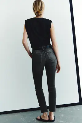 Slim Straight High Waist Ankle Jeans - Gris denim foncé — photo 3