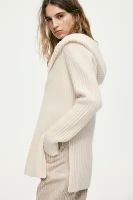 Pull à capuche en laine - Crème — photo 1