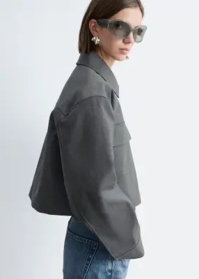 Veste courte en laine et coton - Gris foncé — photo 5