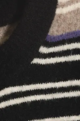 Pull en laine mélangée à col rond et coupe décontractée - Rayures noir/beige — photo 4