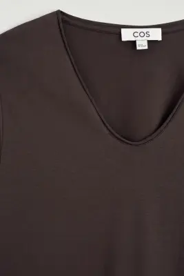 T-SHIRT COL EN U EN COTON LÉGER - BRUN — photo 4