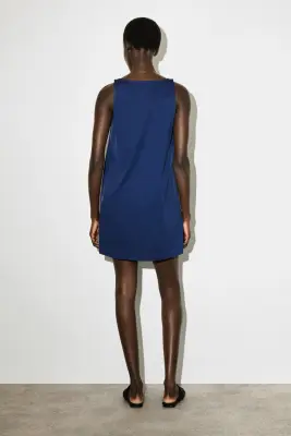 ROBE COURTE EN NYLON À PANNEAUX DE JERSEY - BLEU — photo 3