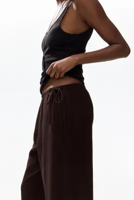 Pantalon à cordon en lin mélangé - Marron foncé — photo 3