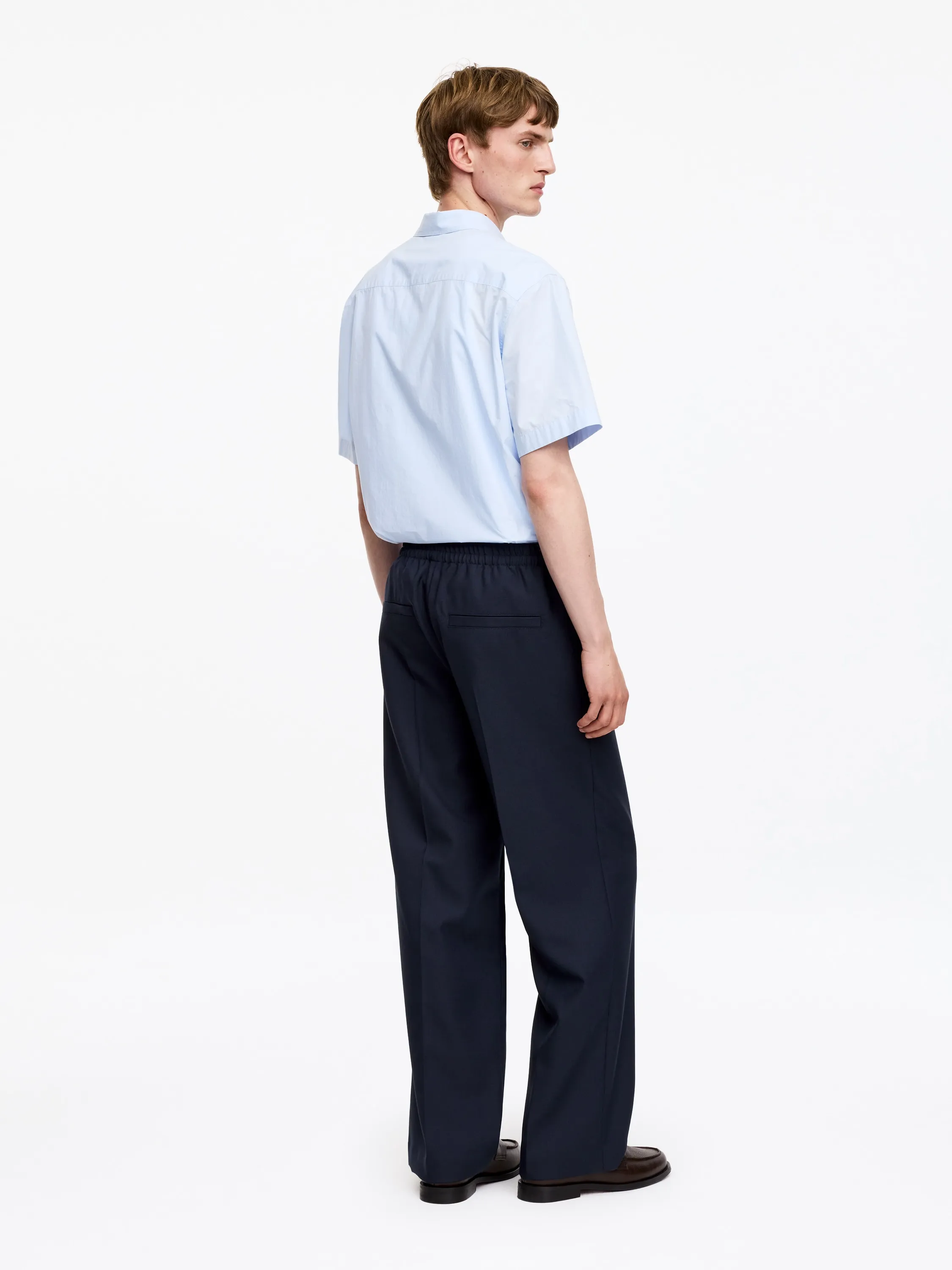 Pantalon large à enfiler en toile nattée - Bleu foncé
