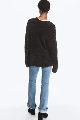 Cardigan oversize à col en V - Motif zèbre marron foncé — photo 2