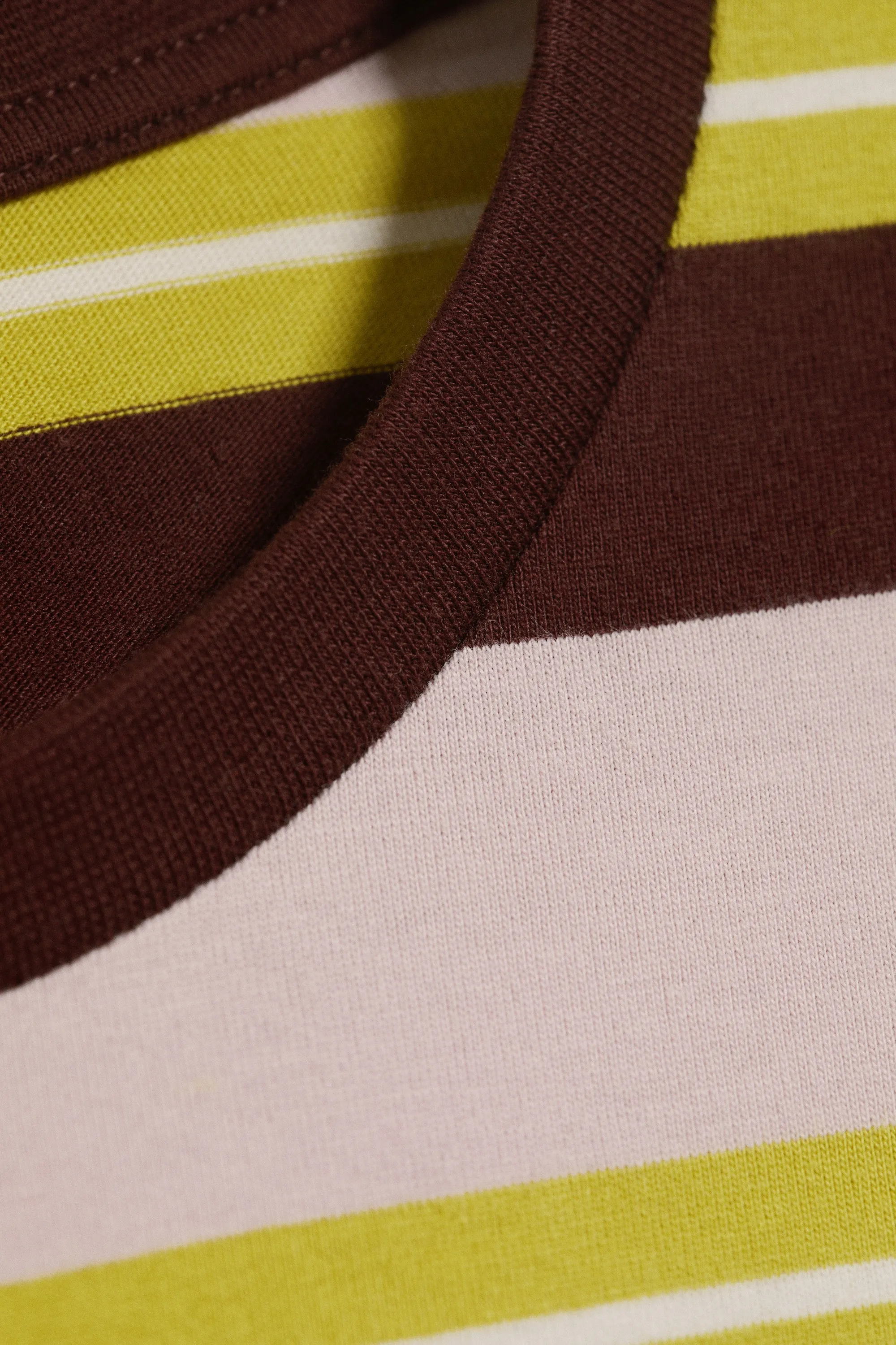 T-shirt en coton à manches longues - Rayé Rose/Bordeaux/Vert Citron