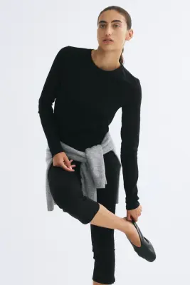 Top ajusté en coton - Noir — photo 2