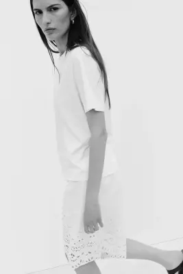 Short avec broderie anglaise - Blanc — photo 2