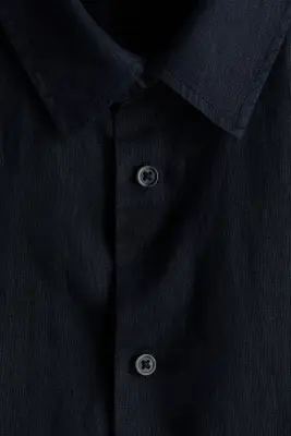 Chemise Relaxed Fit en lin - Bleu marine — photo 4