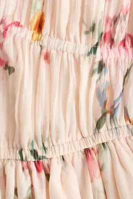 Robe froncée à mancherons - Beige clair/fleuri — photo 4