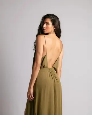 Robe Longue Faustina Vert Earth ⭐ Coup de coeur – Karma Koma — photo 1