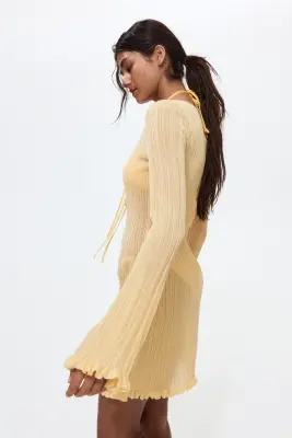 Robe de plage en maille côtelée - Jaune — photo 3