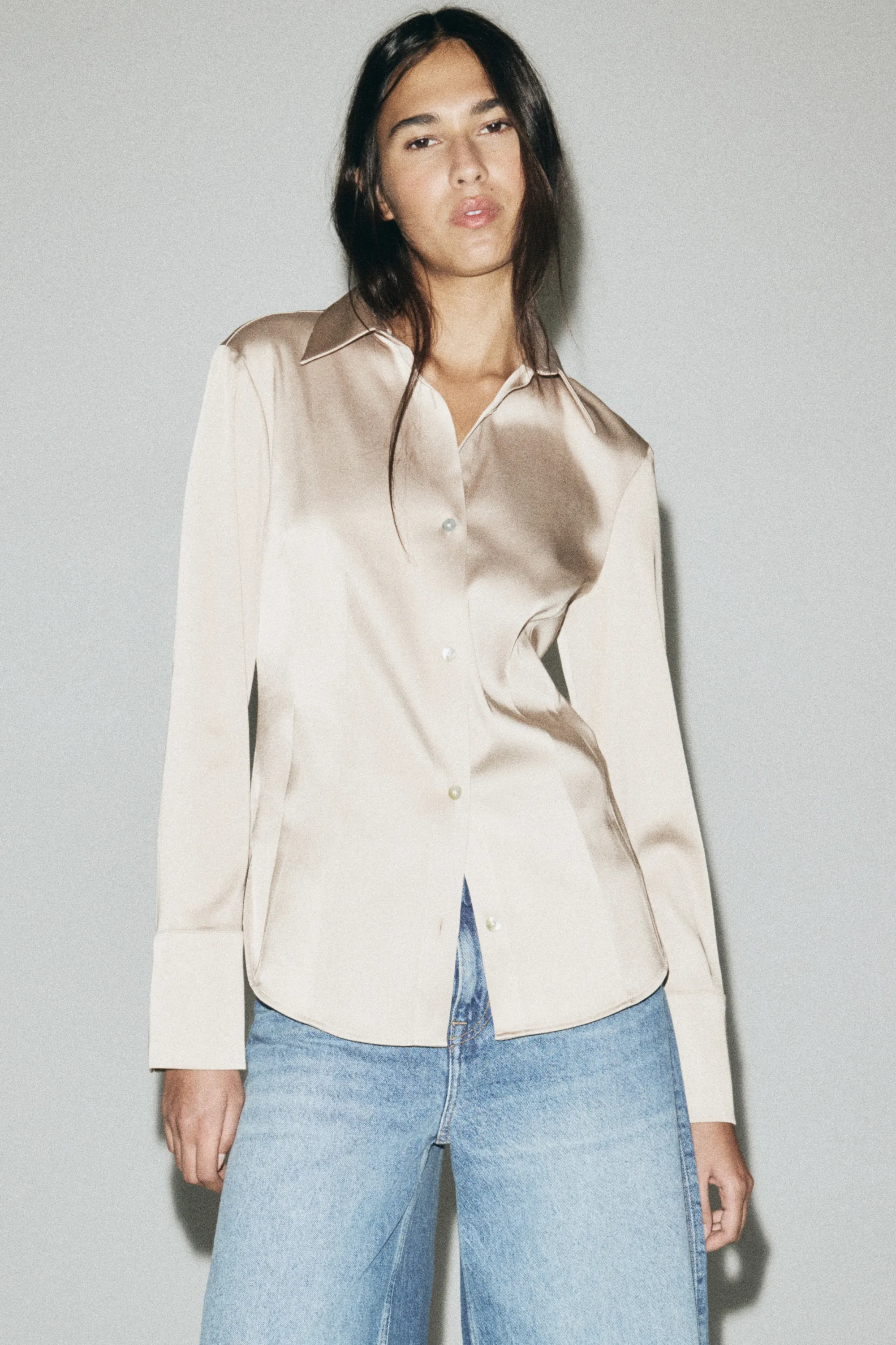 Chemise ajustée en twill - Beige