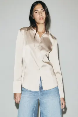 Chemise ajustée en twill - Beige — photo 1