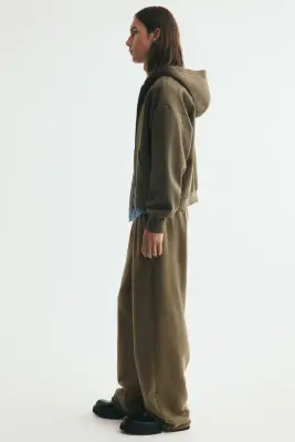 Pantalon Relaxed Fit en molleton de coton - Vert kaki foncé — photo 4