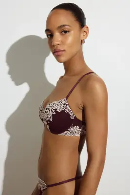 Soutien-gorge push-up en dentelle - Bordeaux/crème — photo 4
