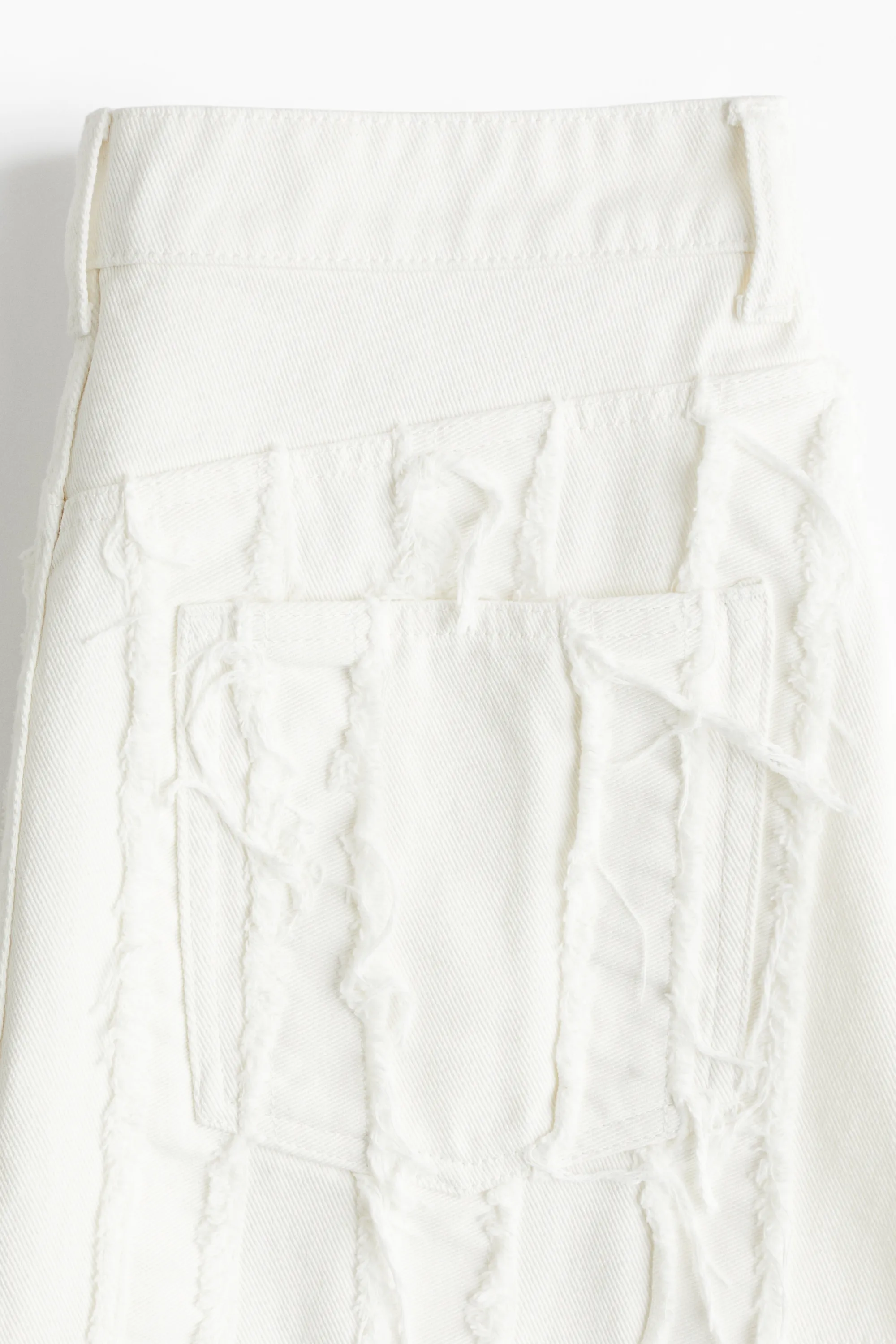Minijupe frangée en denim - Blanc