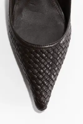 Escarpins à bride arrière en cuir tressé - Marron foncé — photo 2