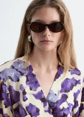 Robe midi imprimée - Écru/Violet — photo 1