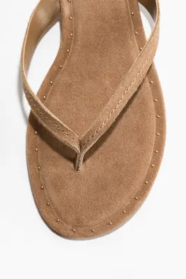 Sandales en cuir velours avec détail frangé - Beige — photo 1