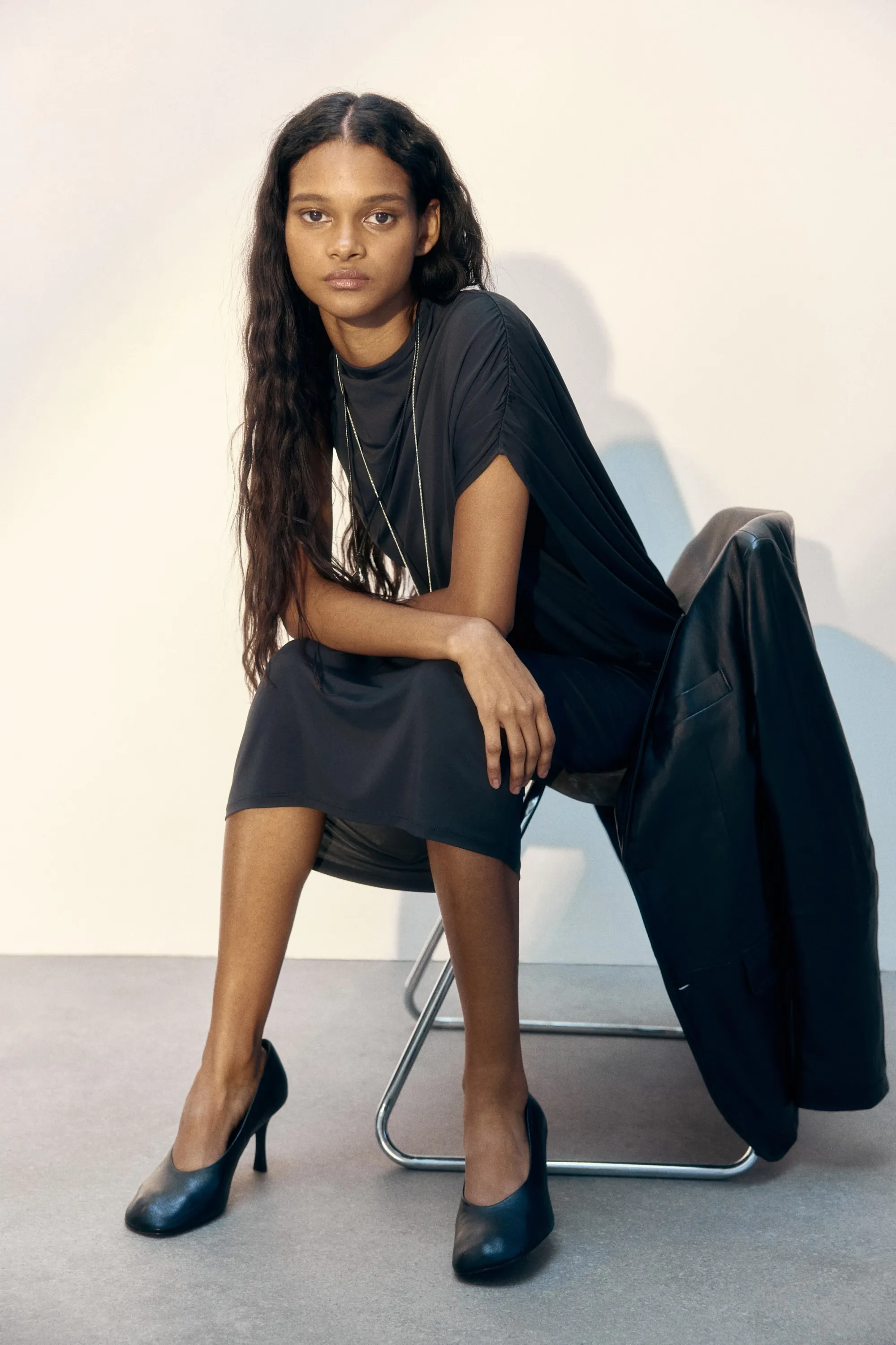 Robe maxi à effet drapé - Noir