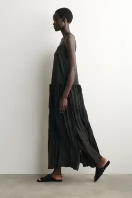 ROBE MIDI À PANNEAUX APPLIQUÉS - VERT FONCÉ — photo 1