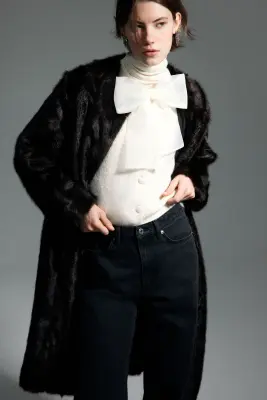 Gilet en maille avec nœud - Crème — photo 2