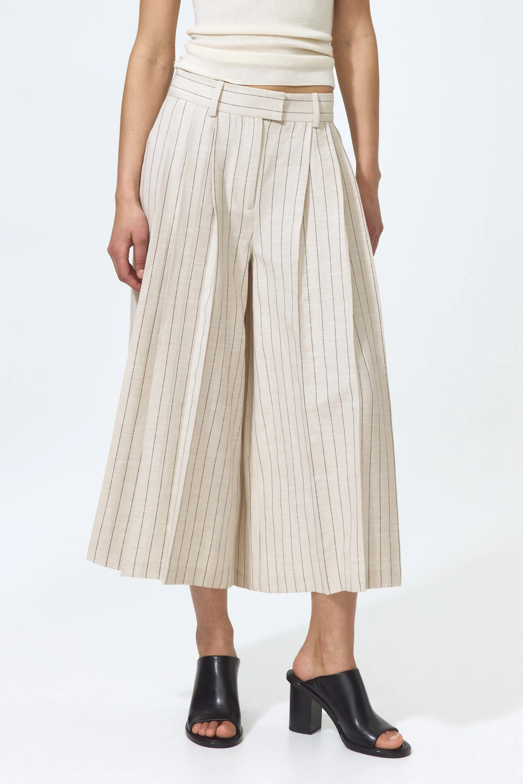 Jupe-culotte plissée à jambes larges - Beige clair/rayures tennis
