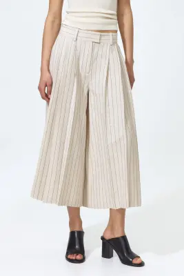 Jupe-culotte plissée à jambes larges - Beige clair/rayures tennis — photo 1