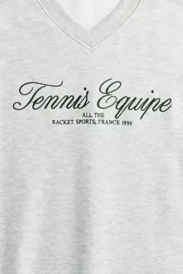 Sweat oversize avec encolure en V - Gris chiné/Tennis Equipe — photo 4