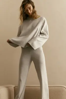 Pantalon en maille fine - Beige clair chiné — photo 1