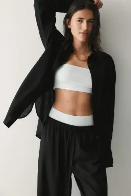 Chemise oversize en lin mélangé - Noir — photo 1