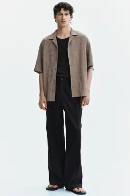 Chemise Relaxed Fit en jersey jacquard - Beige foncé — photo 1