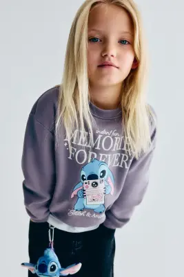 Sweat imprimé avec intérieur brossé - Violet clair/Lilo et Stitch — photo 2