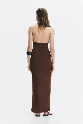 Robe dos nu avec encolure bénitier - Marron — photo 3