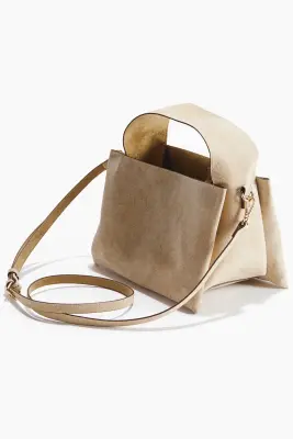 Sac crossbody en cuir velours - Beige clair — photo 1