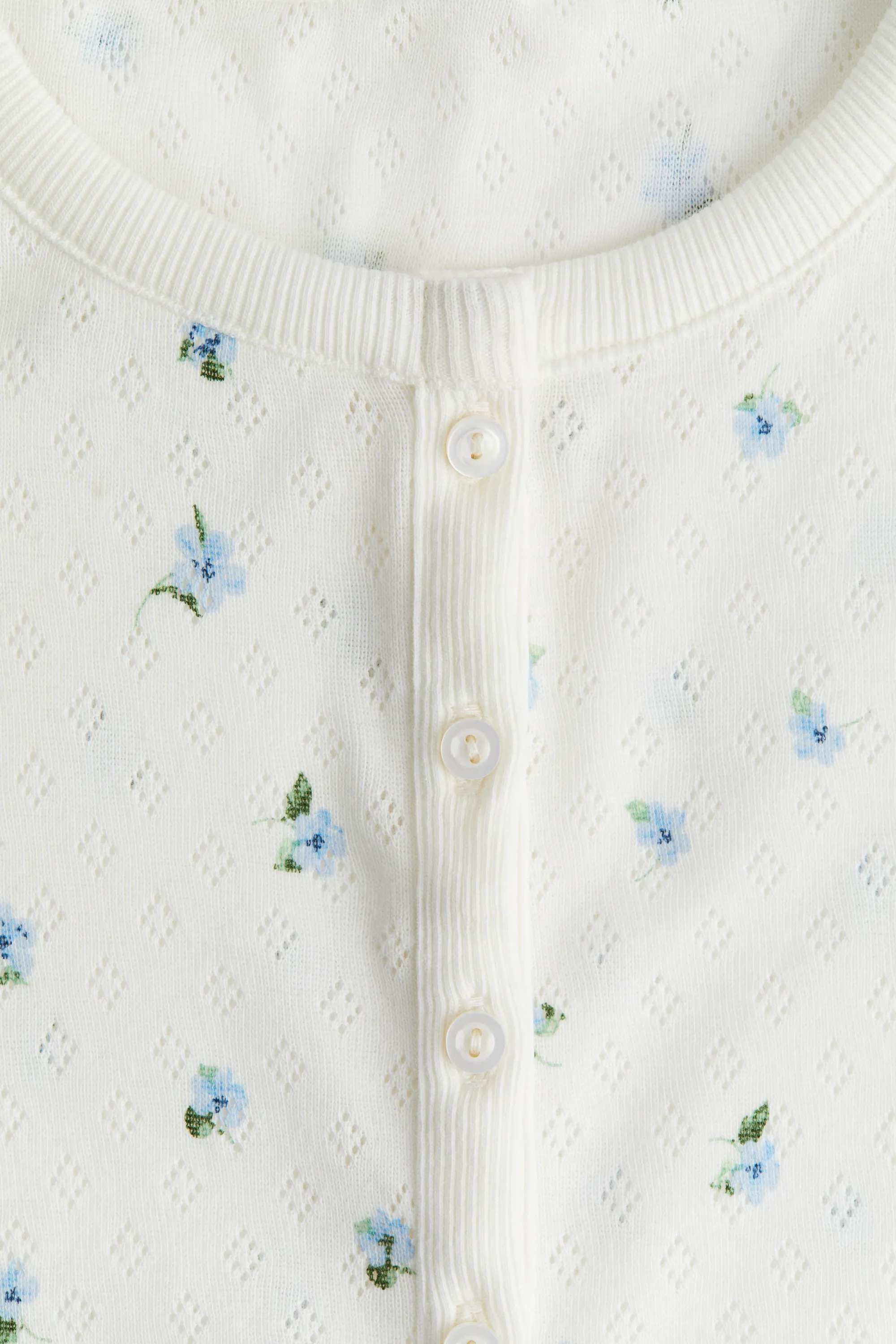 Top en jersey pointelle - Blanc/fleuri