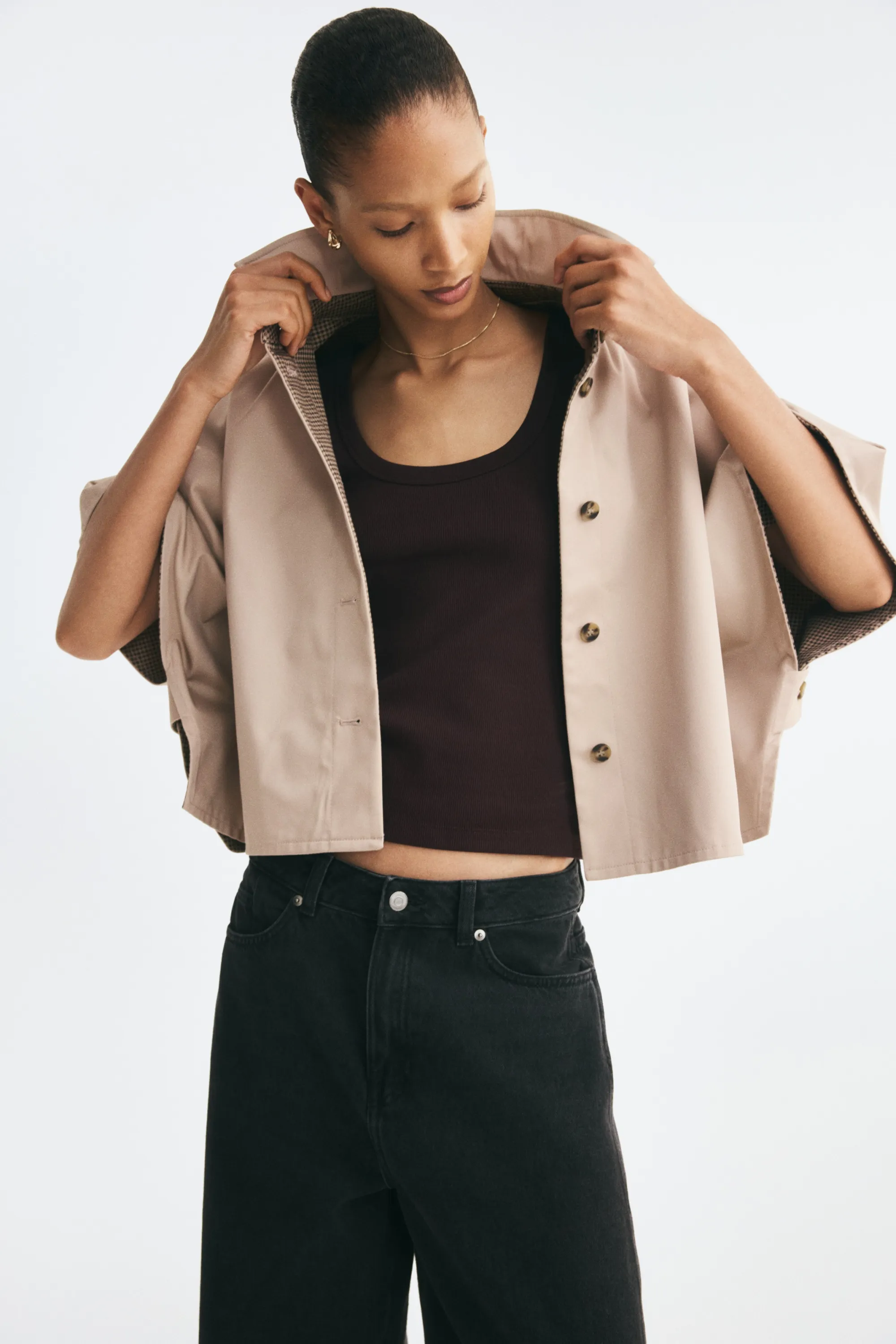 Veste à manches courtes en twill - Beige clair