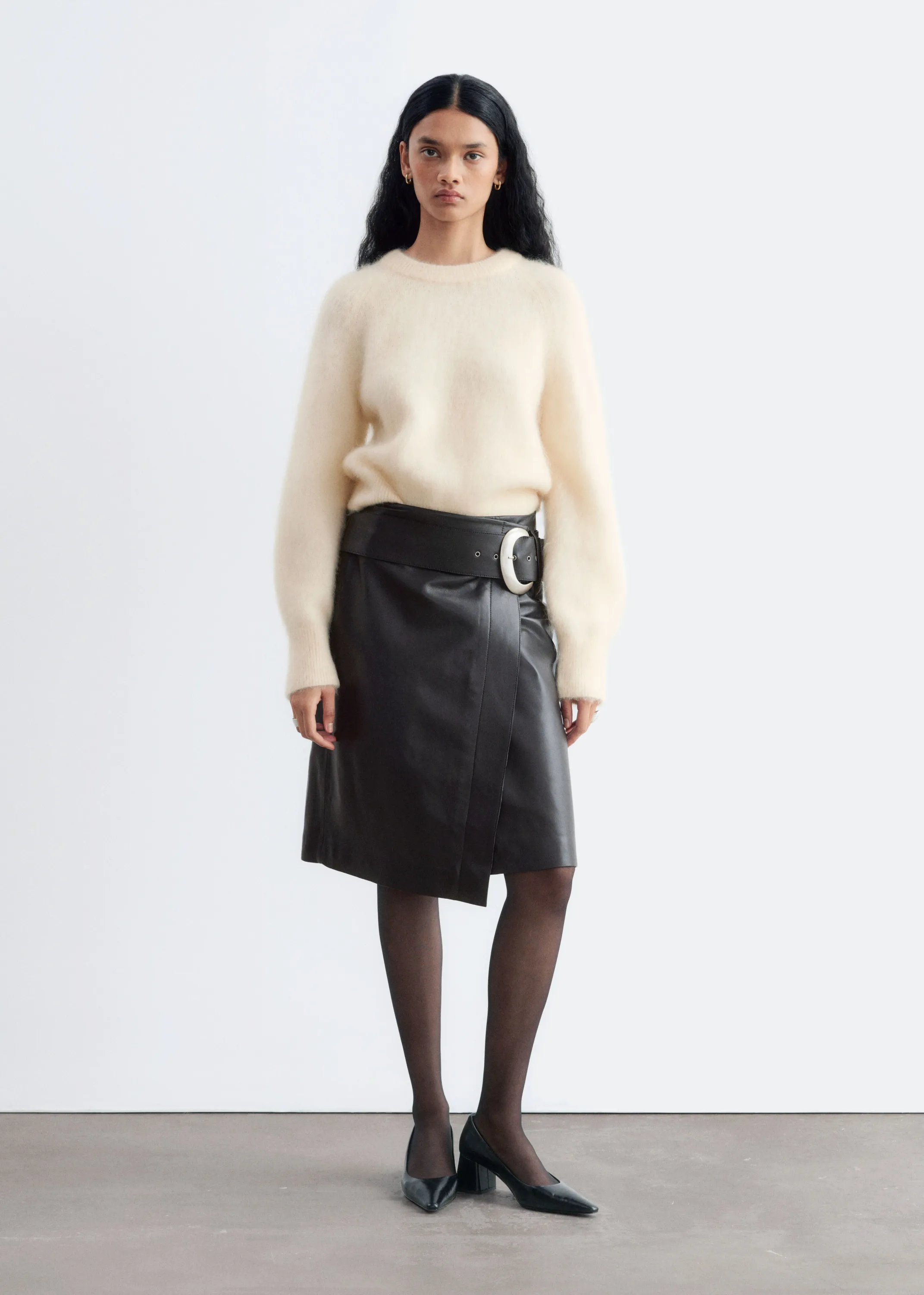 Pull en mohair mélangé à manches bouffantes - Beige clair